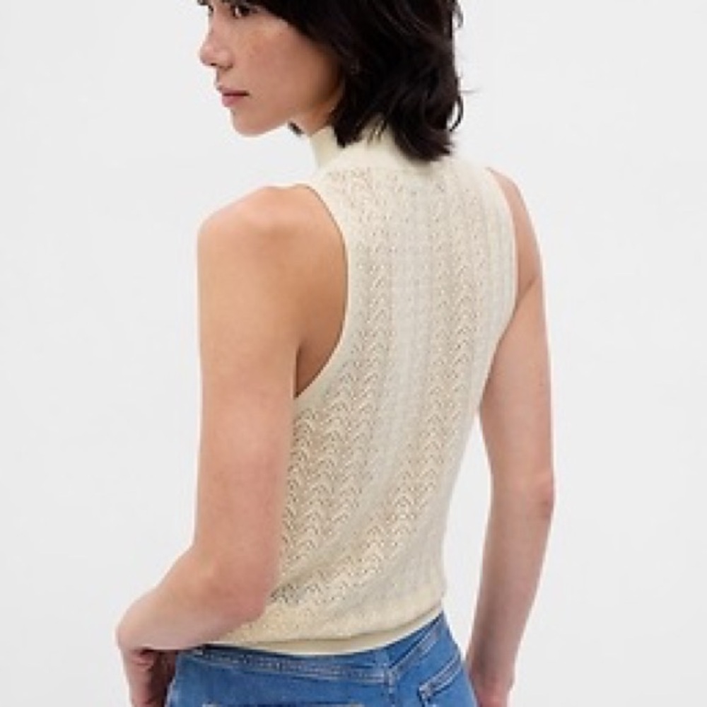 Gap Pointelle Mockneck Sweater Tank L 90s Minimalist Cottagecore Soft Girl